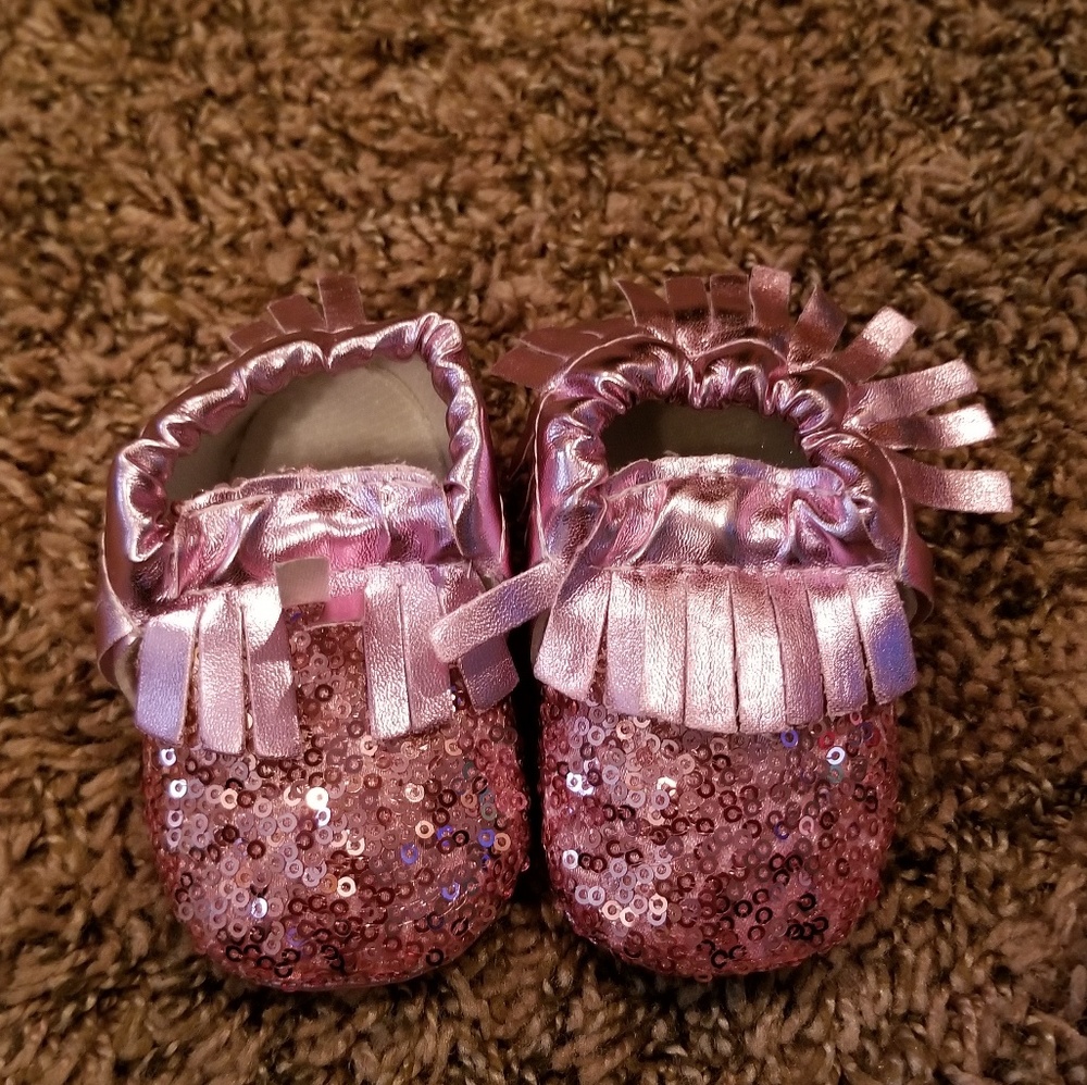 Pink sequin moccasins